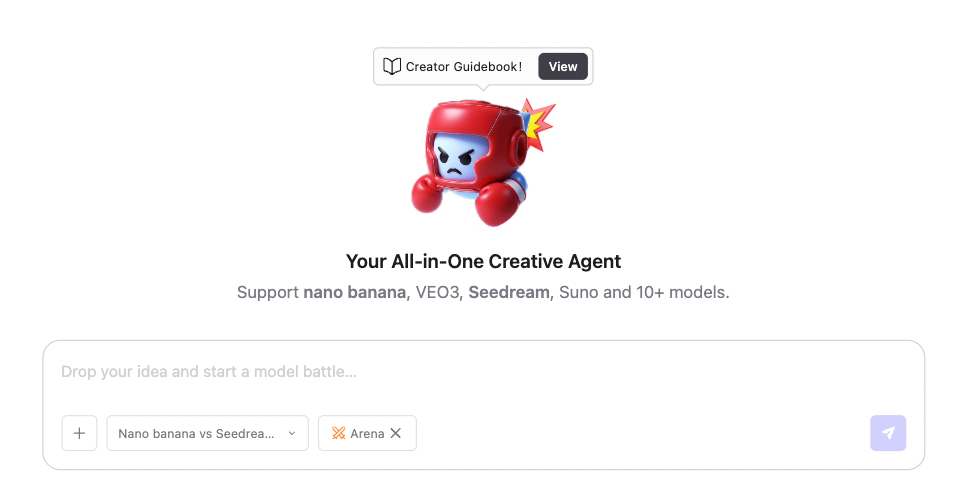 Ima Studio creative agent interface with model options nano banana, Seedream, and VEO3