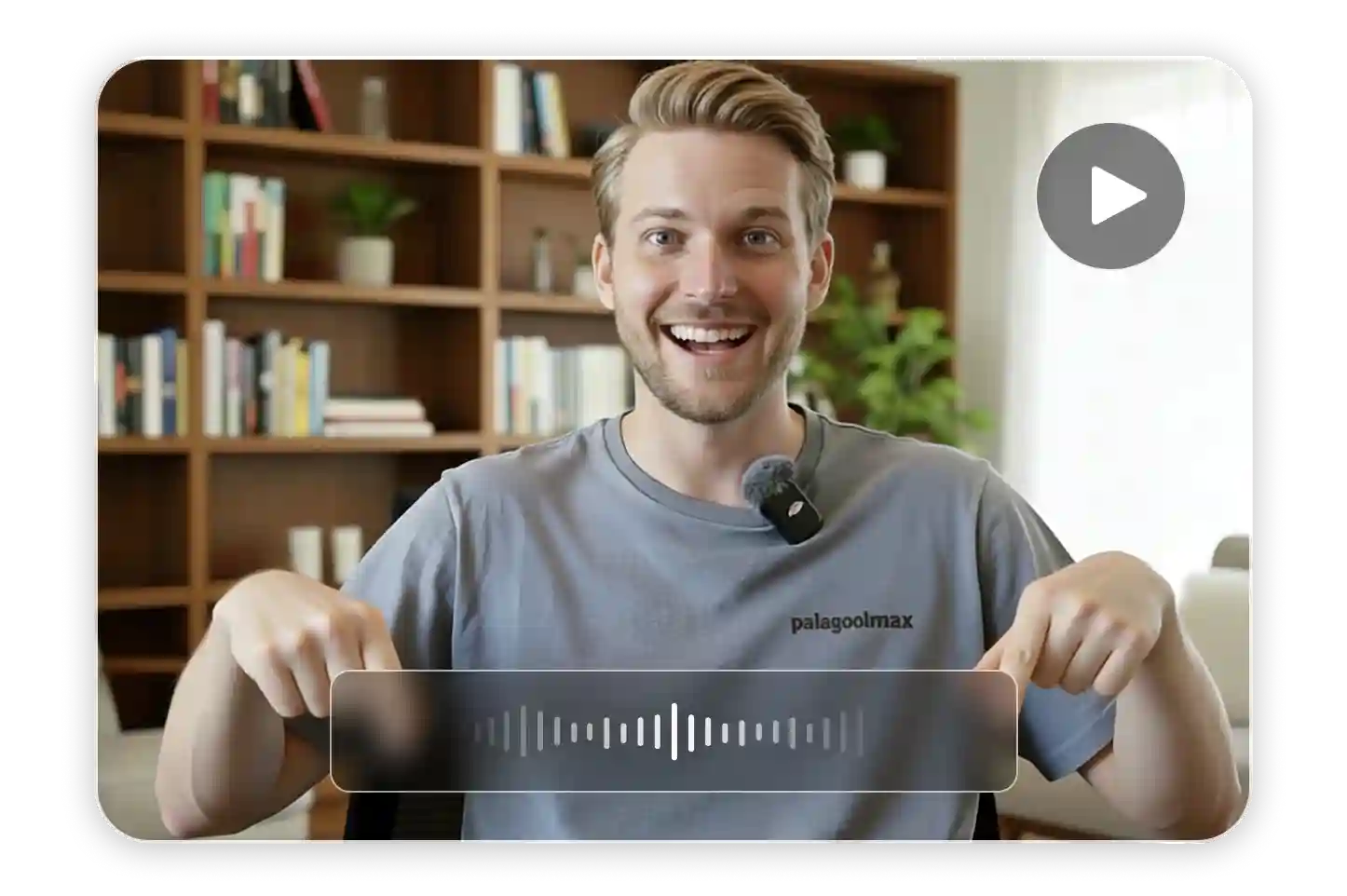 AI talking video generated with audio-driven lip sync, showing a creator speaking naturally on camera