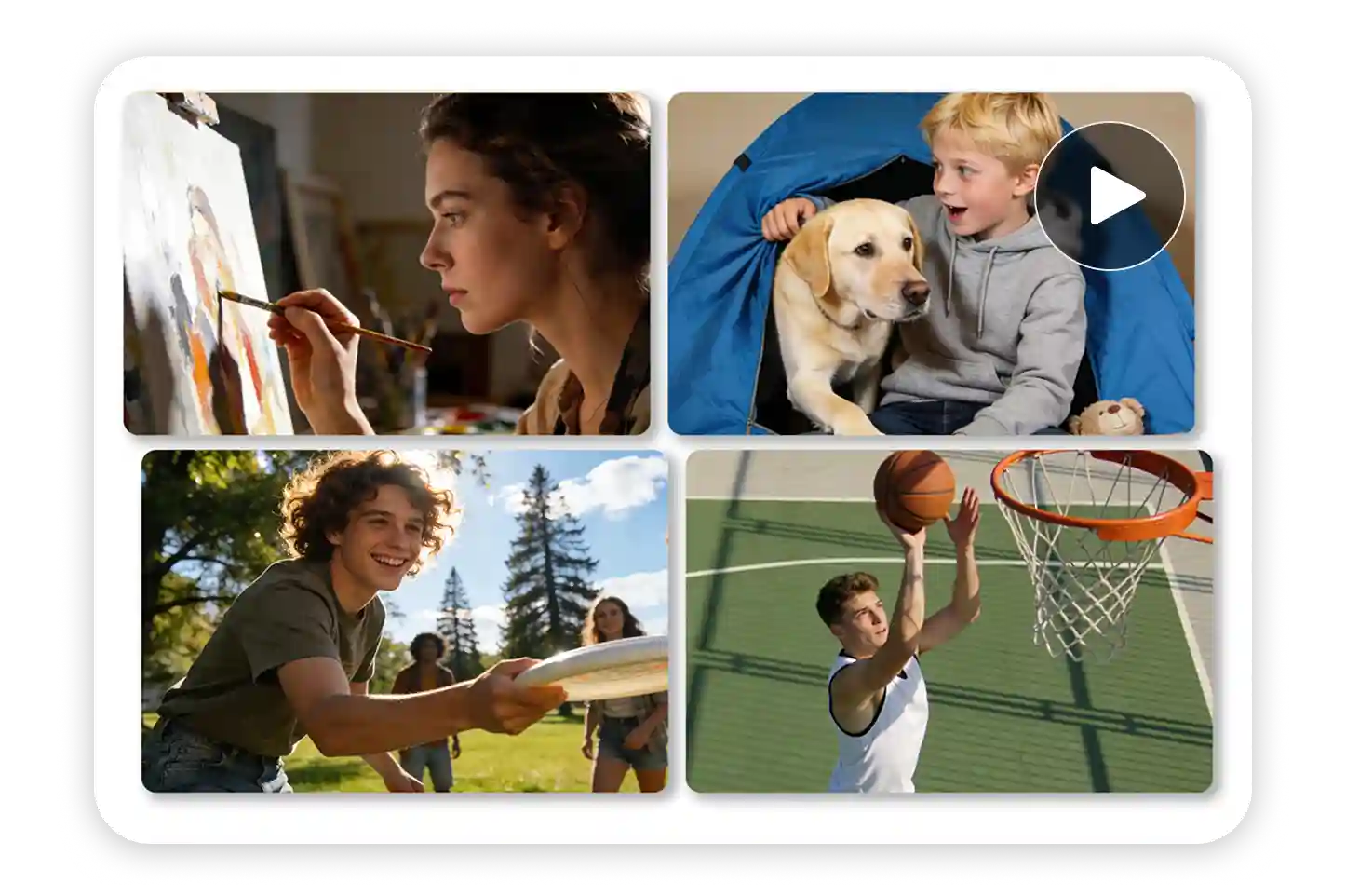 AI video generation across multiple everyday scenes, maintaining consistent motion and visual style