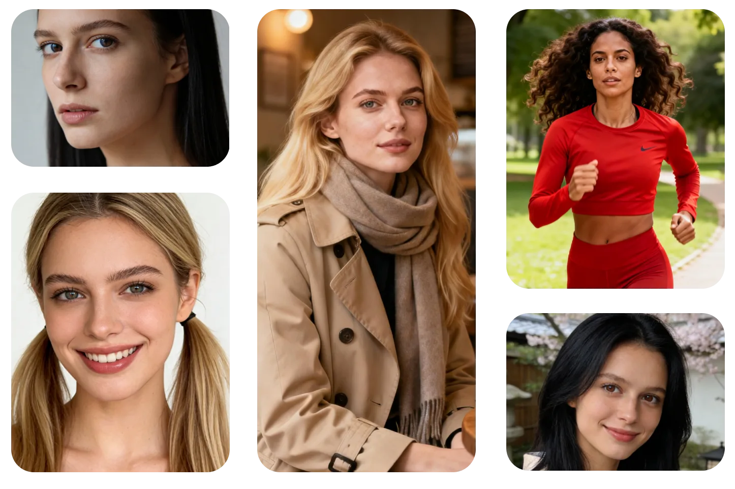 Portrait styles created using a Stable Diffusion image generator, including realistic, lifestyle, and cinematic looks