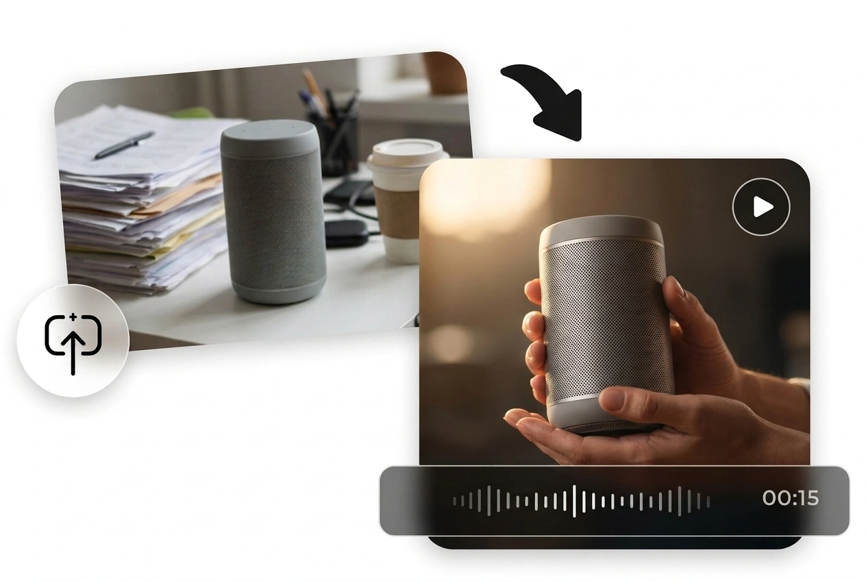 Seedance product ad video example turning a speaker photo into a cinematic AI-generated promotional video
