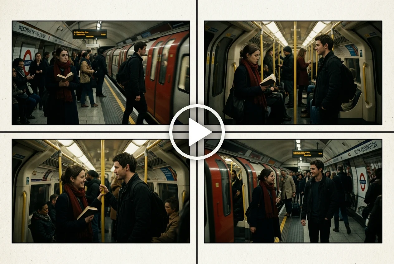 Seedance multi-shot video storyboard showing consistent subway scenes and character interaction across four frames