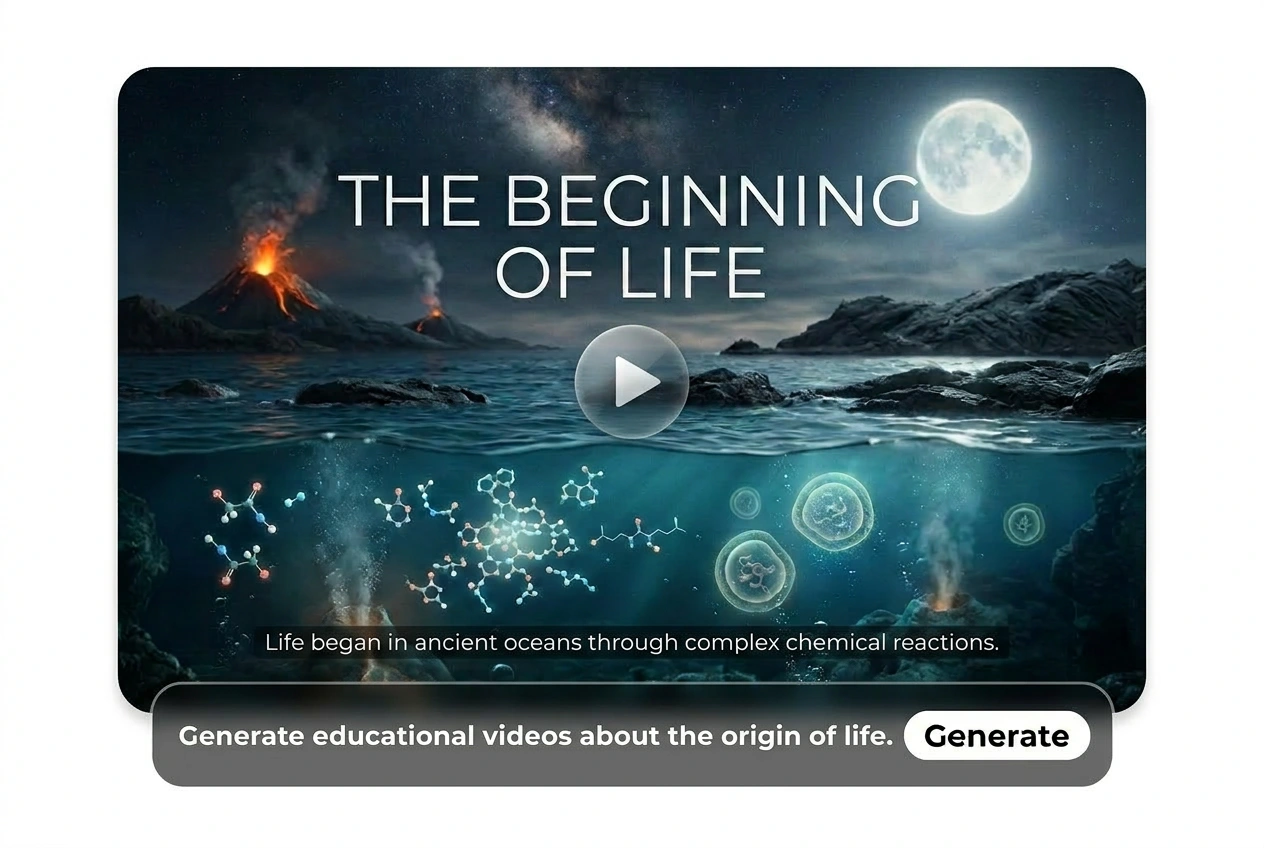 Seedance educational video generator example visualizing the origin of life with cinematic text-to-video storytelling