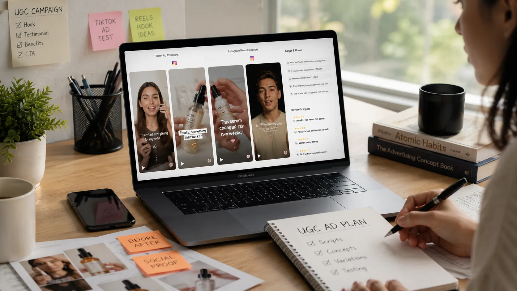 Gambar perencanaan iklan UGC bergaya kreator untuk artikel e-commerce