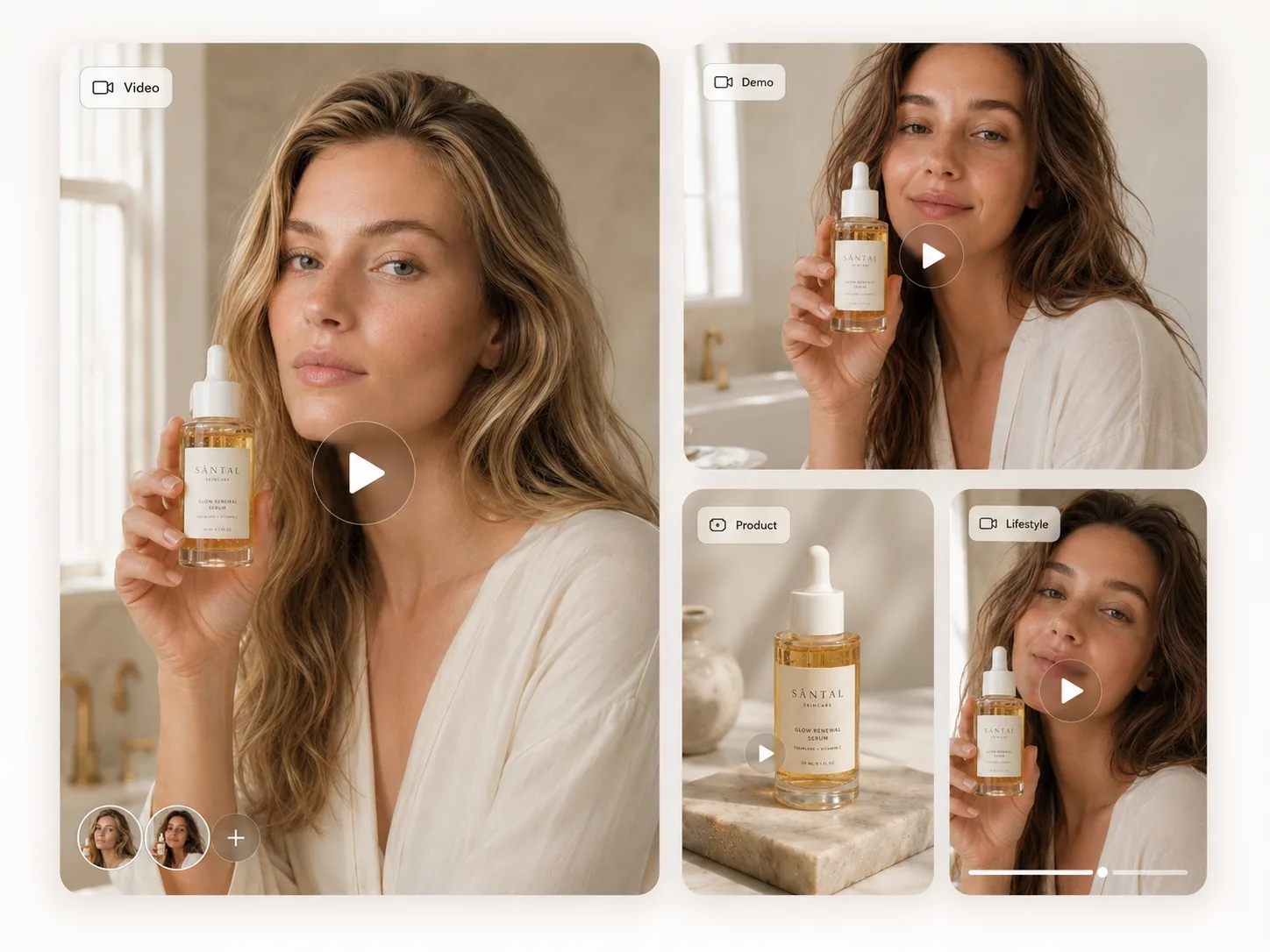 Avatar AI kecantikan alami sebagai juru bicara untuk iklan produk perawatan kulit.