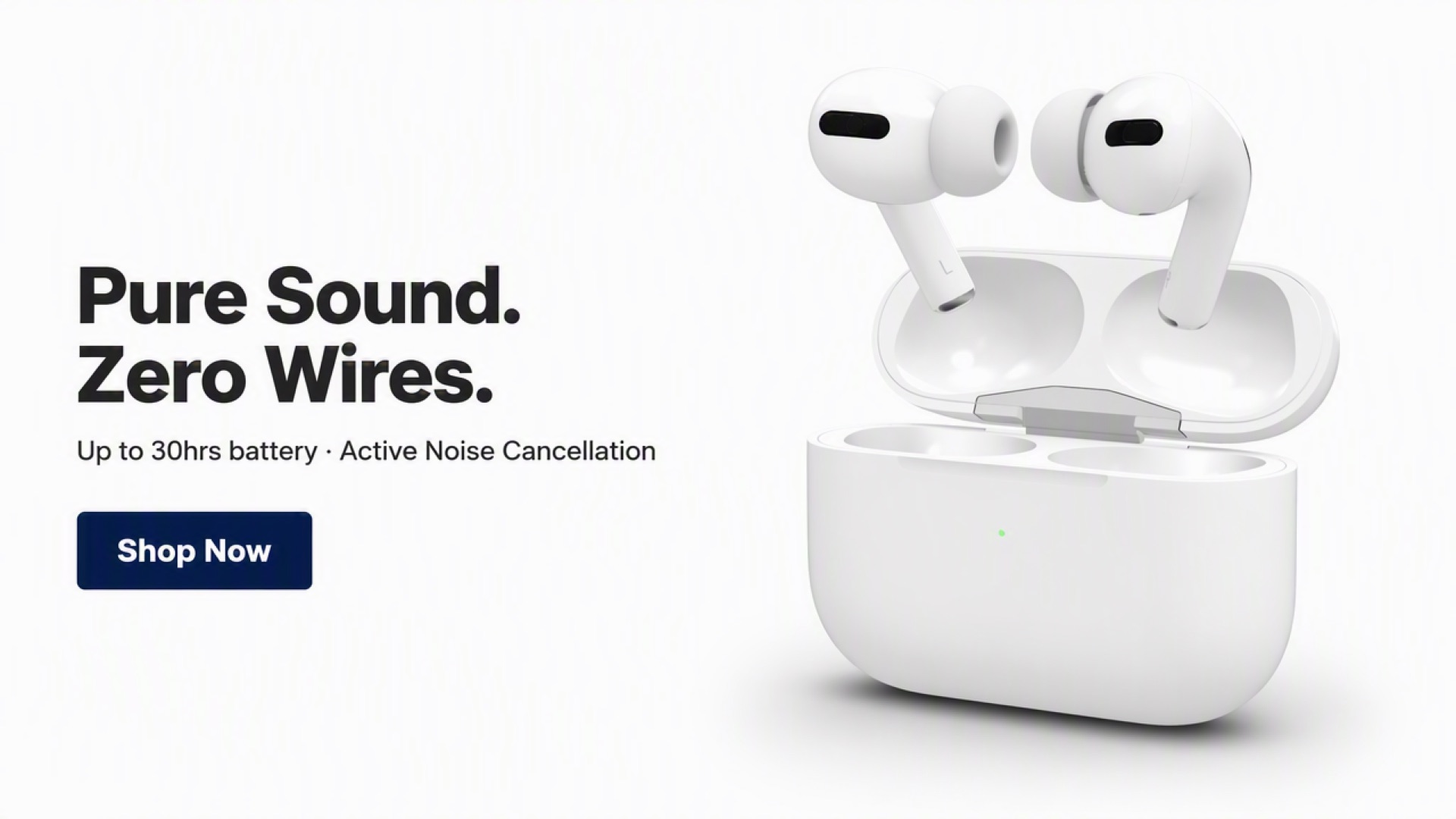 Wireless earbuds 16:9 landscape static ecommerce ad