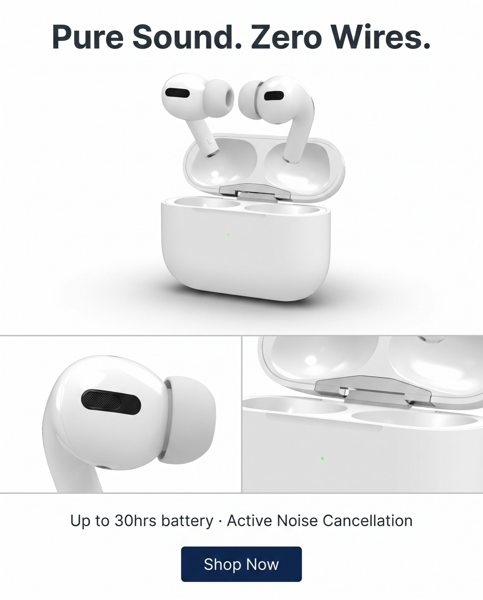 Wireless earbuds 4:5 portrait static ecommerce ad