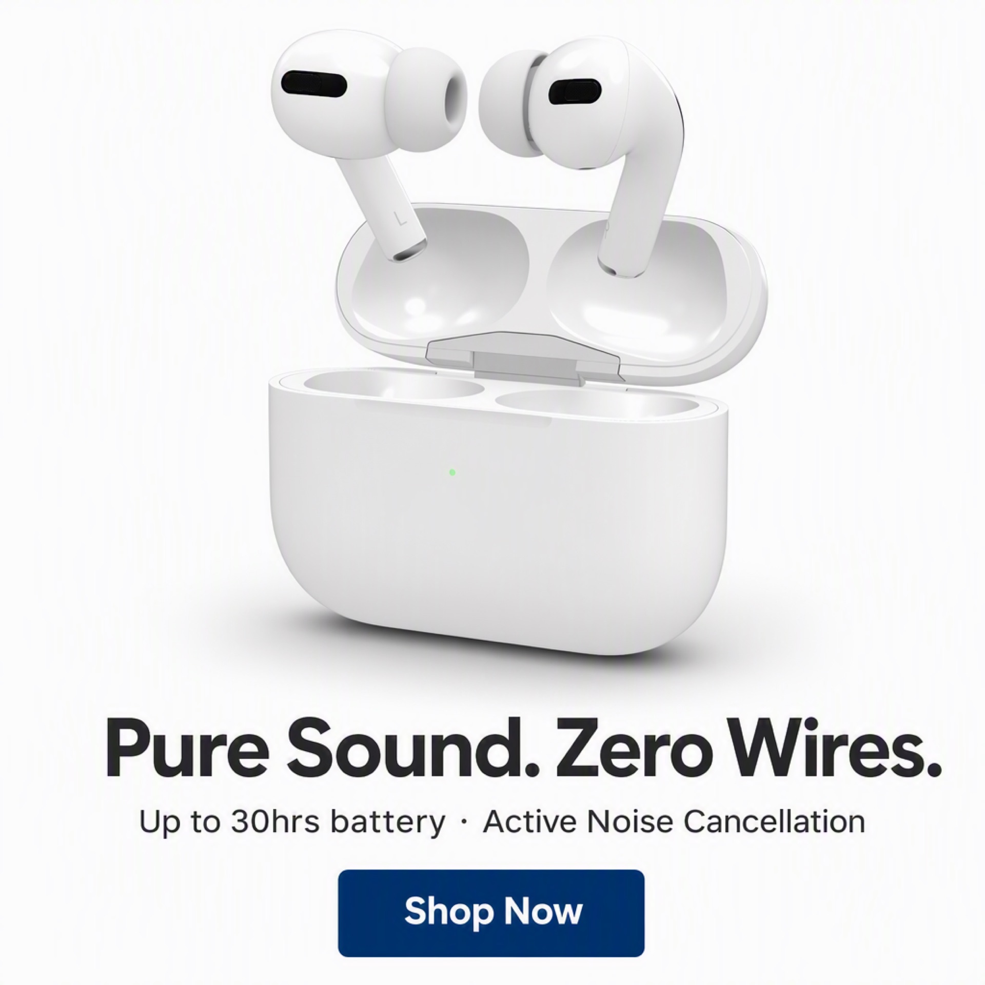 Wireless earbuds 1:1 square static ecommerce ad