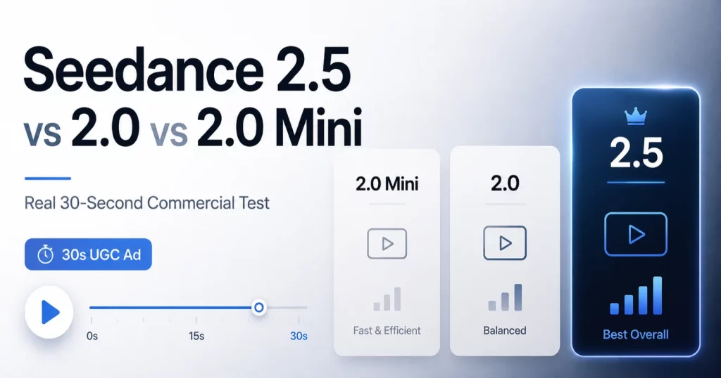 Seedance 2.5 vs 2.0 vs 2.0 Mini real 30 second commercial test cover image