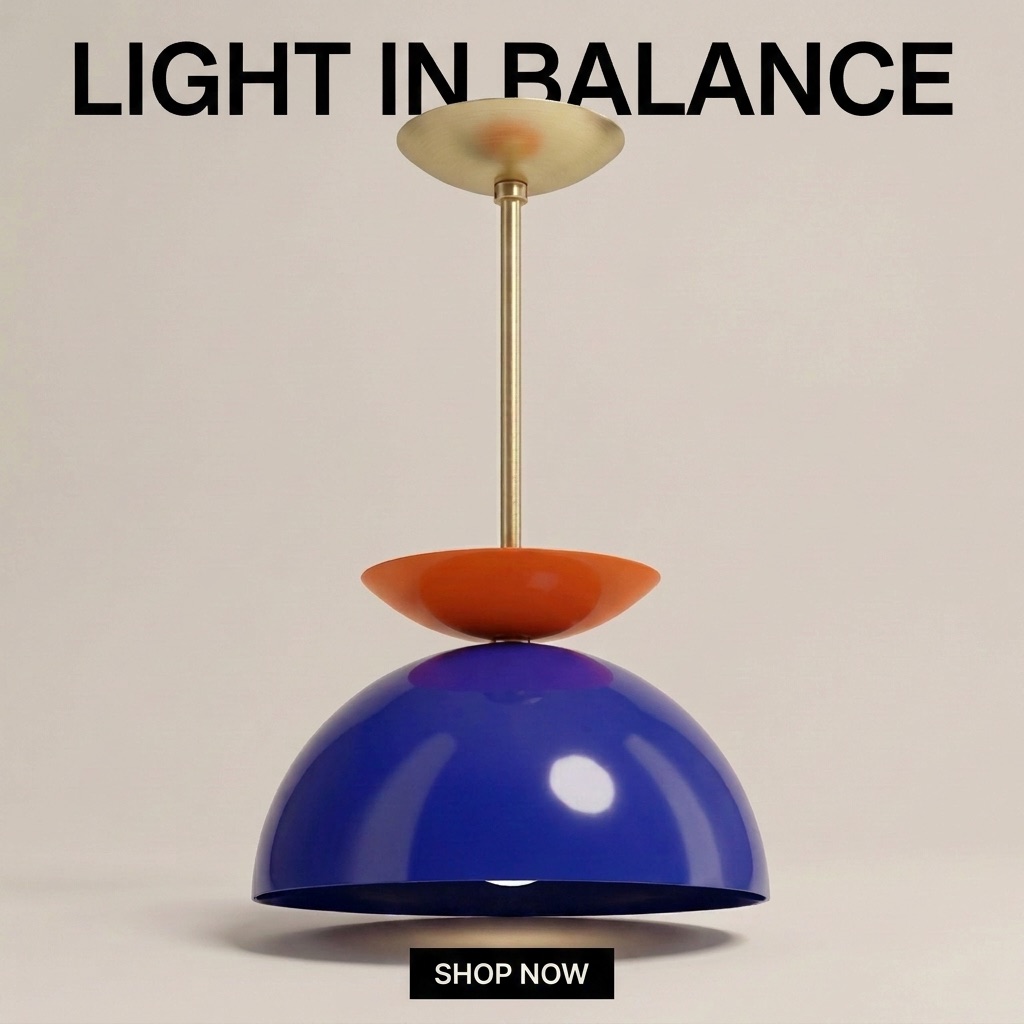 Nano Banana Pro ecommerce ad with exact LIGHT IN BALANCE headline and SHOP NOW CTA