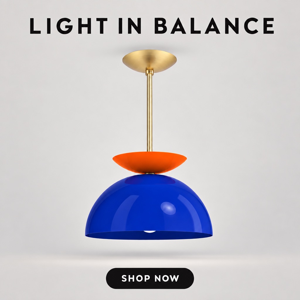 Sunburst ecommerce ad with exact LIGHT IN BALANCE headline and SHOP NOW CTA
