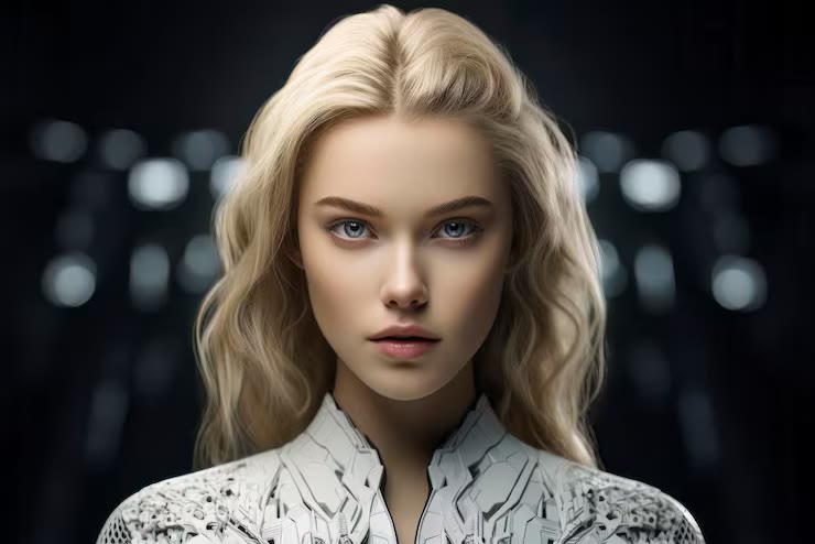 Typical AI: glossy skin and a generic face