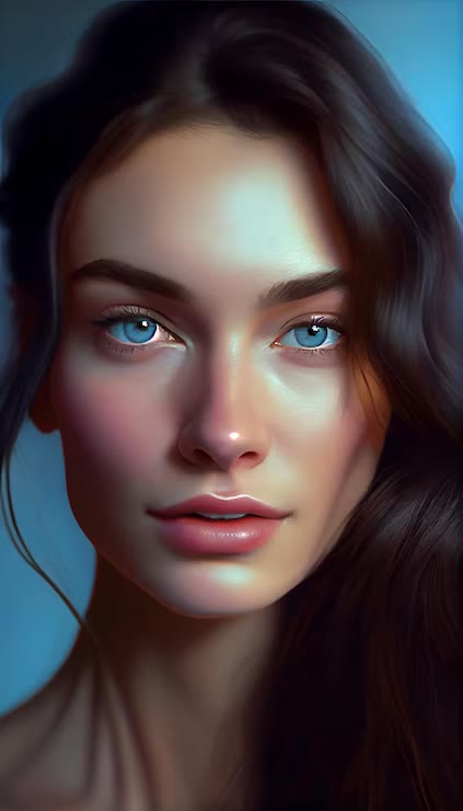 Typical AI: glossy skin and a generic face