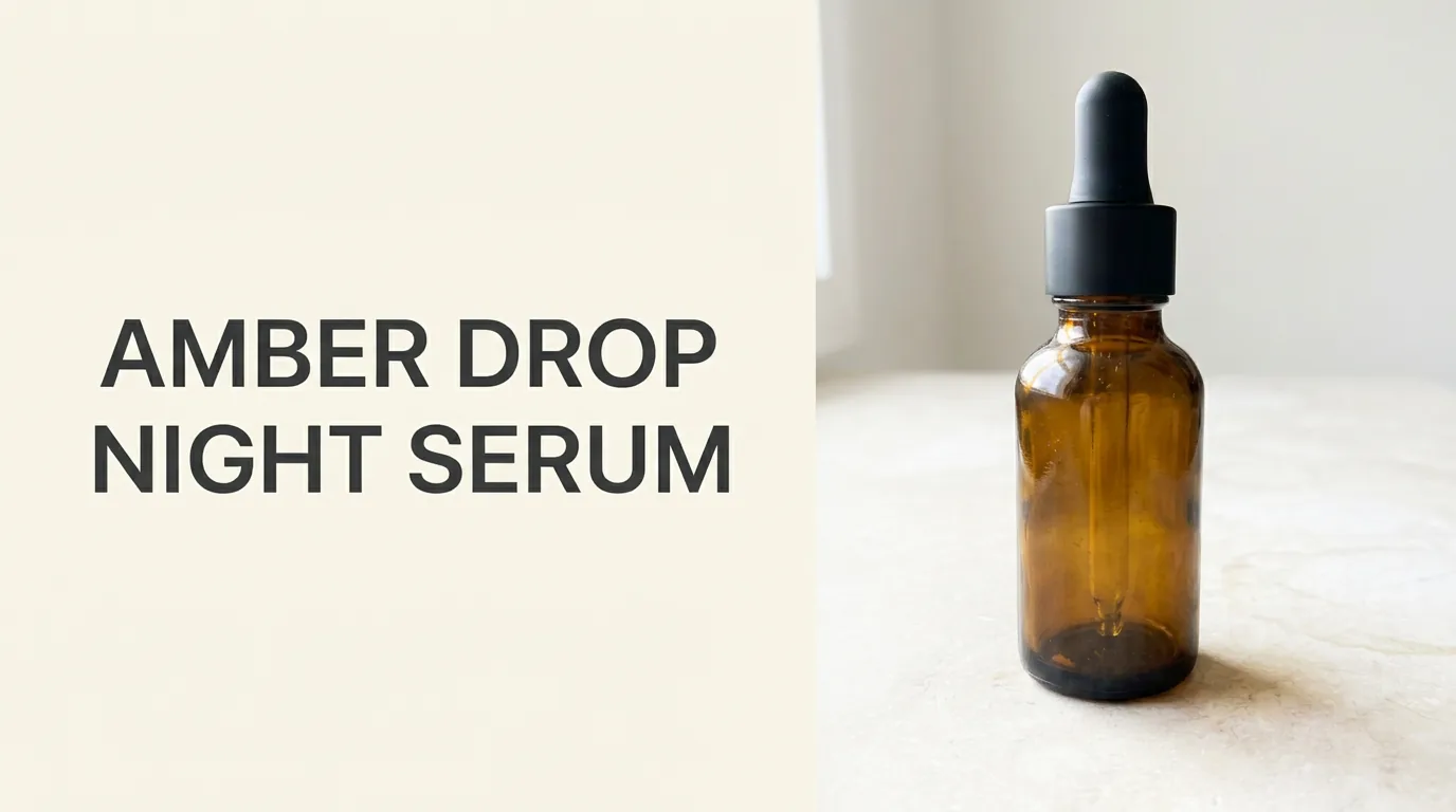 Nano Banana 2 output rendering AMBER DROP and NIGHT SERUM beside an amber dropper bottle