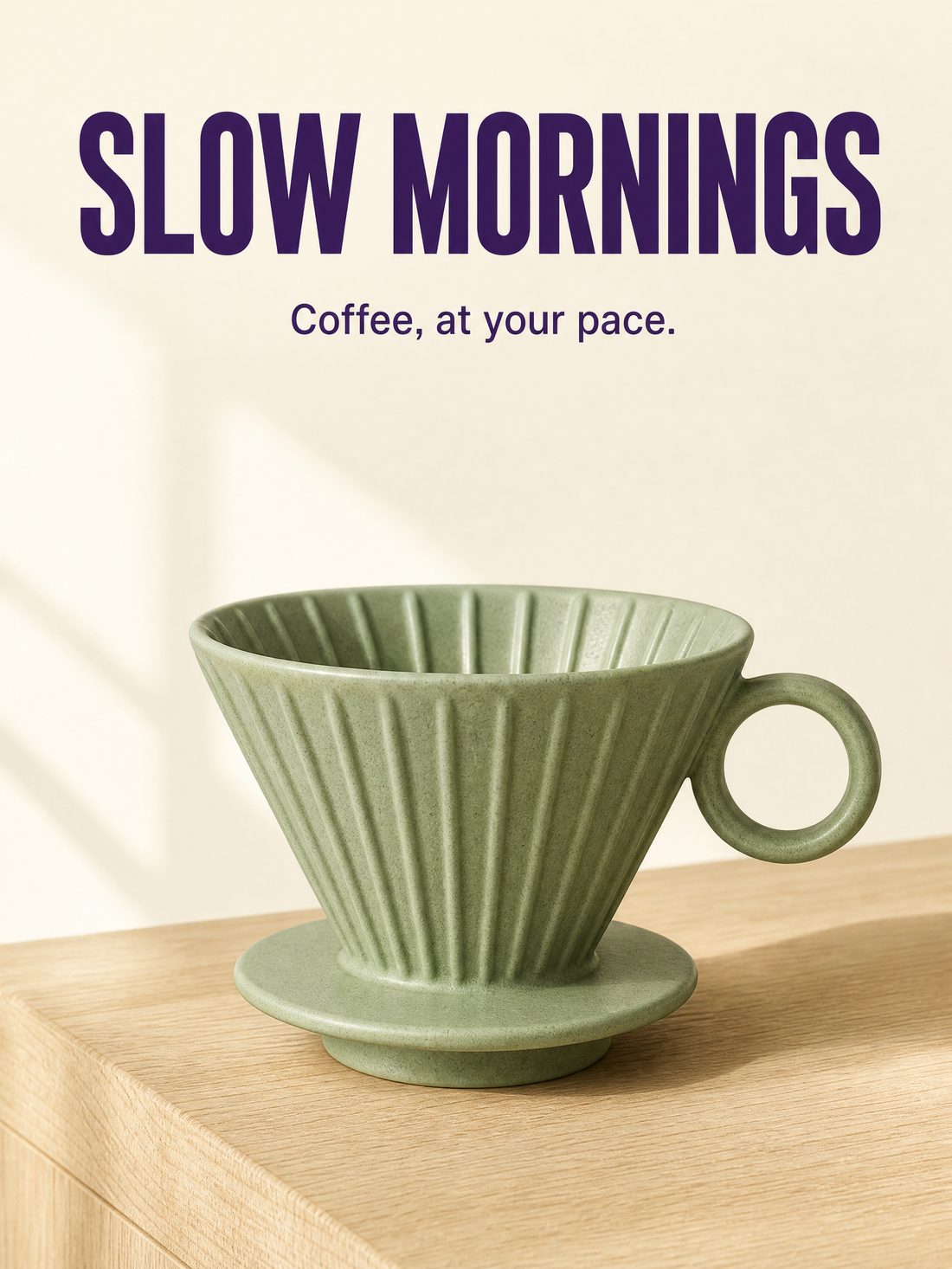 GPT Image 2: Full-bleed flat design, larger headline, the dripper takes over half t