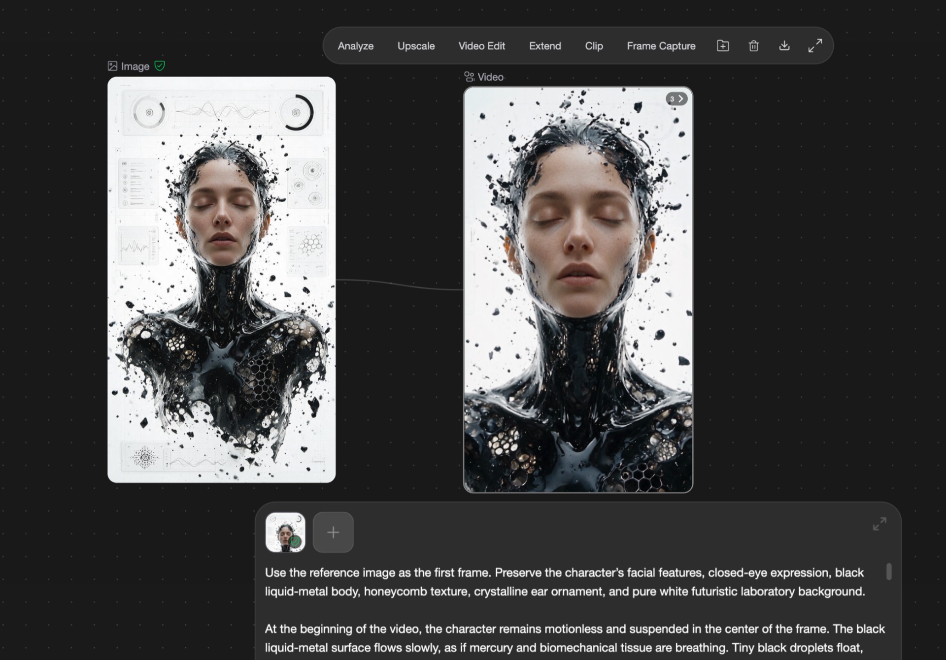 Ima Studio Canvas showing a reference image, Seedance 2.5 video output, and the image-to-video prompt